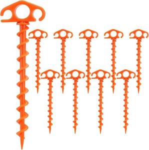 lot 7279 image: Tent Stakes Ground Anchors, Screw-in, 10 Pack, 9.4 Inch Spiral Tent Pegs