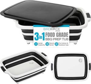 lot 10503 image: BIRDROCK HOME Collapsible BBQ Prep Tub with Cutting Board, Caddy - Black