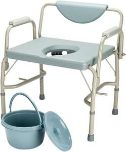 lot 10510 image: Mefeir 550 lb Drop-Arm Commode Chair, 6-Quart Pail, Tool-Free Assembly