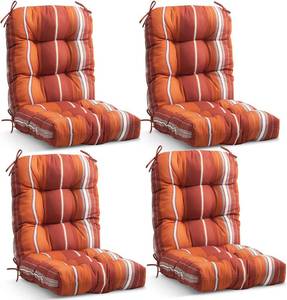 lot 10525 image: EAGLE PEAK Tufted OutdoorIndoor Chair Cushions, 4 Pack, 42x21 Red Stripes