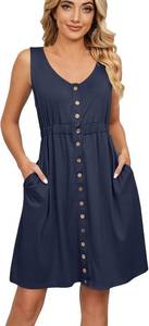 lot 10570 image: Womens Summer Dresses 2023 Button-Down Sleeveless Tank Midi Dress Pockets XL