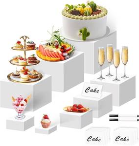 lot 10587 image: 6 Buffet Risers - Acrylic Cube Display Stands with Hollow Bottoms