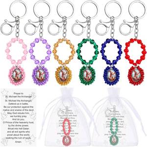 lot 10619 image: Nosiny 12 Sets Catholic Keychains with Rosary Beads, Prayer Cards
