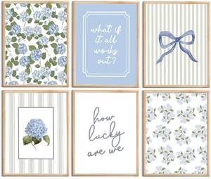 lot 10636 image: 6 Pcs Blue Hydrangea Bow Canvas Wall Art - 8x10in Unframed