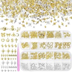 lot 10648 image: Cross Star Planet Heart Gold Nail Charms, Alloy Nail Art Charms, Rivet