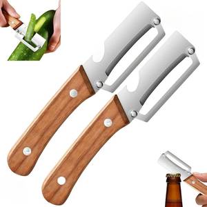 lot 10727 image: 2-in-1 Vegetable Peeler Set, Wooden Handle, Bottle Opener 2 Pcs