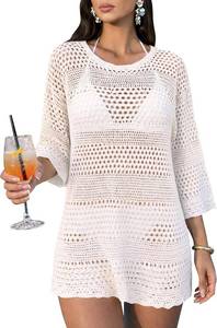 lot 10781 image: Womens Crochet Knit Cover Up Dress, Sheer Hollow-Out Beach Mini, Loose Fit size Small