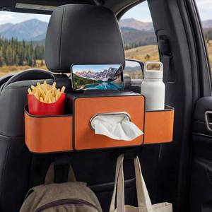 lot 10810 image: Backseat Car Organizer 4-in-1 with Tissue Box, 2 Cup Holders, Phone Stand