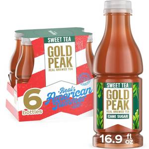 lot 10827 image: Gold Peak Sweet Tea, 16.9 fl oz, 6 Pack  44 mg caffeine per bottle