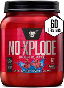 lot 10830 image: BSN N.O.-XPLODE Pre-Workout Powder with Creatine, Beta-Alanine, Blue Raz