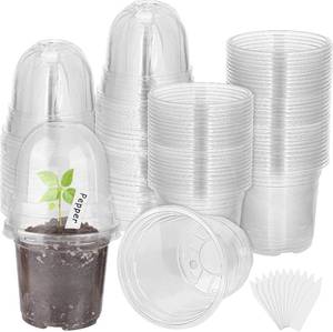 lot 10852 image: Hahood 36 Packs 4-Inch Plant Nursery Pots with Humidity Dome, Transparent