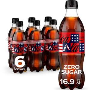 lot 10854 image: Coca-Cola Zero Sugar Soda Soft Drink Bottles, 16.9 fl oz, 6 Pack