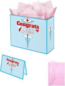 lot 10879 image: FANOST Graduation Gift Bag with Tissue Paper &amp Card, 13x5x10in
