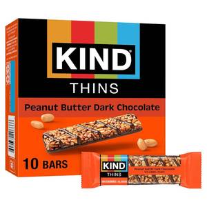 lot 10911 image: KIND Thins Snack Bars Peanut Butter Dark Chocolate, Gluten Free, 4g Sugar, 10