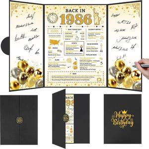 lot 10953 image: Black Gold 40th Birthday Decorations, Back 1986 Guest Book & Signature Card