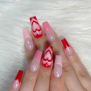lot 10956 image: Press on Nails Medium Coffin Pink French Tip Acrylic, Glue On, 24 Pcs