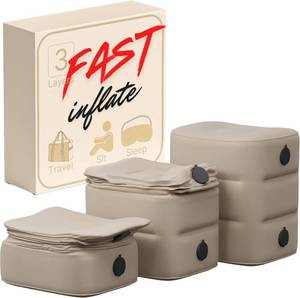 lot 10971 image: Inflatable Car Seat Foot Rest for Airplane, Bed, Fast-Inflating Bag, Beige