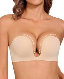 lot 10976 image: Upushall Strapless Push Up Bra for Women Plunge Non-Slip Padded Underwire 38A