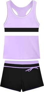 lot 10998 image: Girls Tankini 2-Piece Swimsuit Racerback Shorts Quick-Dry Suit 8-10