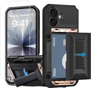 lot 11060 image: iPhone 17 Wallet Case with Card Holder (4 Cards) and Kickstand, 6.3 Bronze