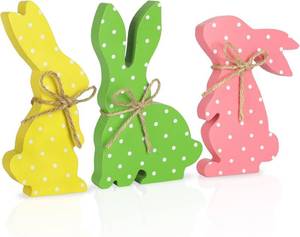 lot 11081 image: COCHIE Easter Decorations Rustic Farmhouse Wooden Bunny Blocks Set of 3
