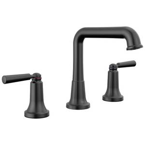 lot 110245 image: Retails $360 Delta Faucet Matte Black 3-Hole Widespread Bathroom Faucet with Diamond Seal Technology, Metal Drain Assembly, 3536-BLMPU-DST