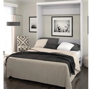 lot 121487 image: Retails for $1600 GRAY AND WHITE Bestar Pur 65W Queen Murphy Wall Bed