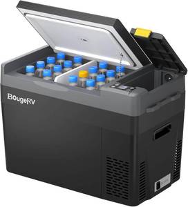 lot 331265 image: Retails for $212 BougeRV 12V Refrigerator CRPRO 30QT, -8 F50 F, Portable 12V Fridge, Black  Electric Cooler with Built In Storage Compartment, 4 Tie Down Points, No Ice Needed, Fridge or Freezer, 1224V DC, 110V AC