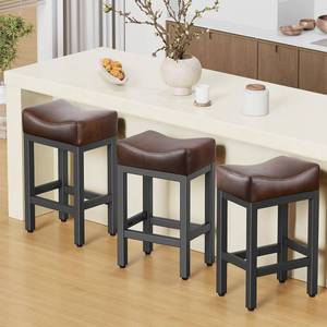 lot 421552 image: Retails for $150 Counter Height Bar Stools Set of 3, 24 Inch Barstools for Kitchen Island Counter, Bonded Leather Kitchen Stools with Thick Saddle Seats & Heavy Duty Metal Base, Easy Assembly, BrownBlack