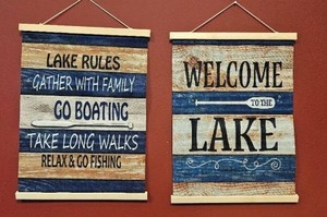 lot 126 image: SPBL&L Rustic Lake Wall Art, Farmhouse Lake Poster Hanger Frame, Lakeside Hanging Canvas Pictures Prints Wall Decor for Lakes House Cabin Beach Room Bedroom Home, 12x16 Inch Set of 2