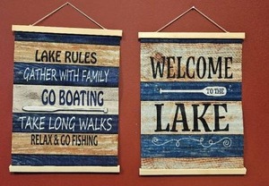 lot 127 image: SPBL&L Rustic Lake Wall Art, Farmhouse Lake Poster Hanger Frame, Lakeside Hanging Canvas Pictures Prints Wall Decor for Lakes House Cabin Beach Room Bedroom Home, 12x16 Inch Set of 2