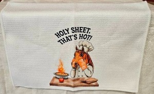 lot 150 image: Holy Sheet Thats Hot Kitchen Towel with Horse Chef Graphic
