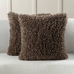 lot 154 image: FUTEI Pack of 2 Decorative Throw Pillow Covers 16x16 Inch,Soft Fluffy Faux Wool Fur Boucle Textured Cushion Case,Modern Home Decor for Couch Bed Living Room Office,Chocolate