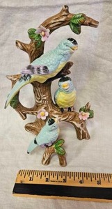 lot 183 image: Decorative Bird Branch Figurine with Parakeets and Flowers
