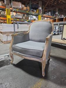 lot 6810 image: Wooden Frame Upholstered Armchair with Gray Cushions