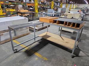 lot 6811 image: Industrial Work Table w Wood Compartment Storage