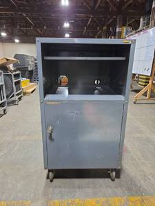 lot 6826 image: Industrial Metal Cabinet w Shelving & Locking Door
