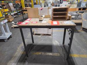 lot 6836 image: Industrial Work Table w Black Metal Frame