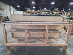 lot 6763 image: Wooden Work Bench With Storage Shelves