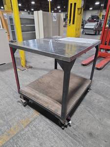 lot 6775 image: Industrial Steel Work Table w Shelf & Casters