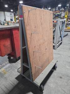lot 6776 image: Wood Panel Display Stand Mobile Cart