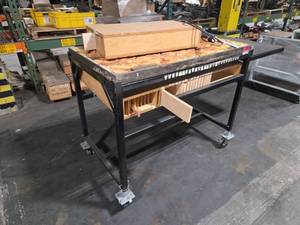 lot 6839 image: Work Table with Casters and Storage Drawer