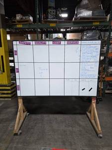 lot 6845 image: Mobile Whiteboard Easel w Safety Quality Cost Service Grid
