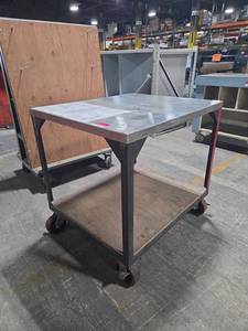 lot 7002 image: Industrial Work Table w Lower Shelf & Casters