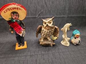 lot 1357 image: Lot of 4 Decorative Figurines Cazomel Doll Owl Dolphin Gnome