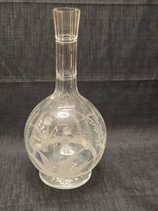 lot 1365 image: Cut glass decanter with etched floral and fern motif