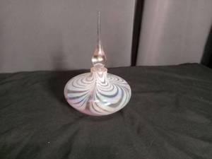 lot 6839 image: Glass Perfume Bottle with Stopper Swirled Pink White Pattern