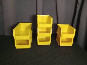lot 6857 image: Yellow Plastic Stackable Storage Bins Lot of 7