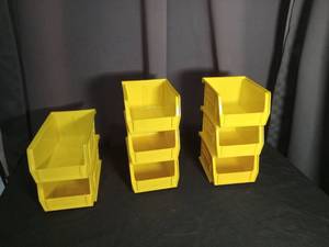 lot 6859 image: Yellow Plastic Stackable Storage Bins 8 Piece Set