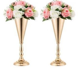lot 16305 image: Gold Vase Centerpiece Table Decorations, 2 Pieces